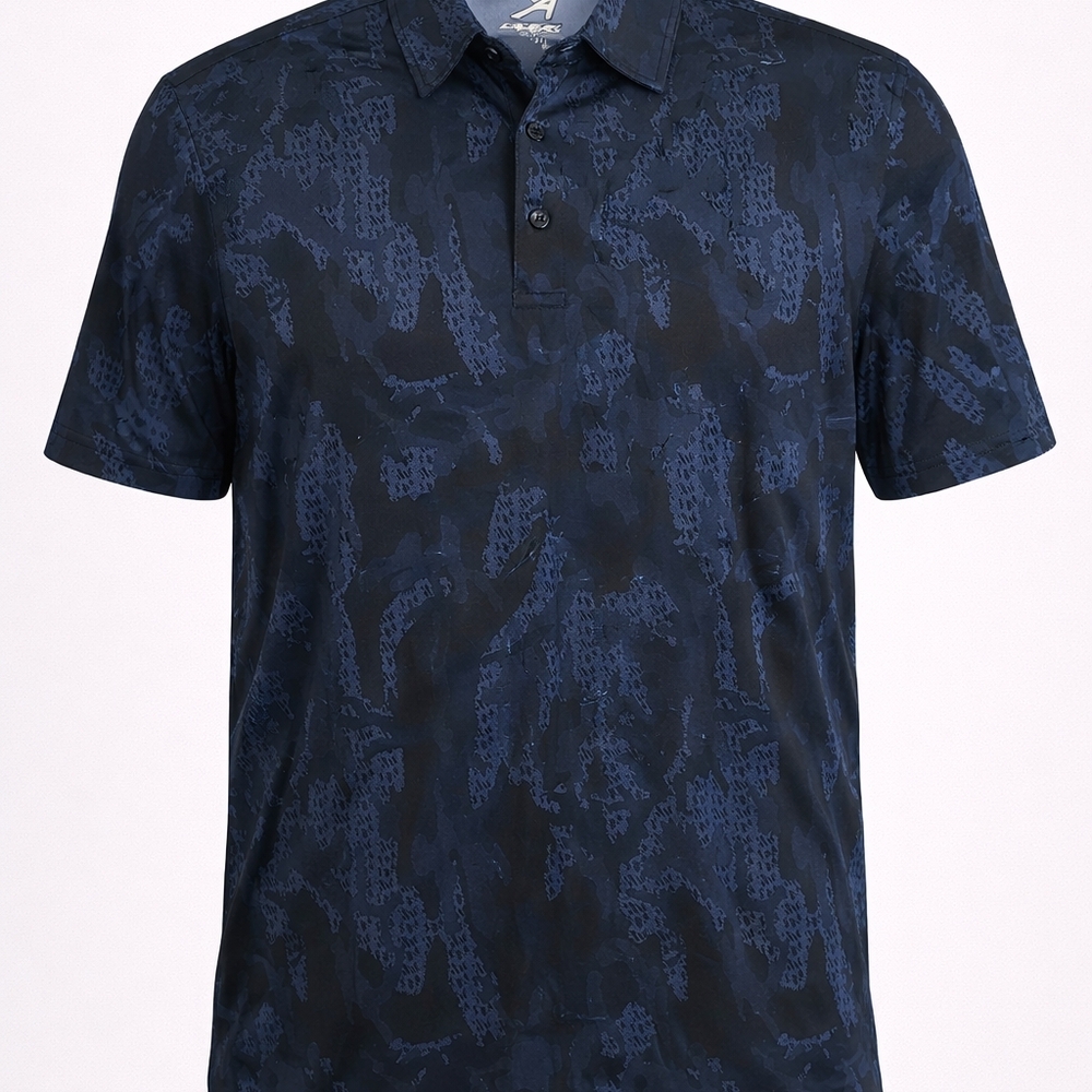 Men Short Sleeve Golf Shirt Small Poly Blend Midnight Blue Print by Ahead Perfor
